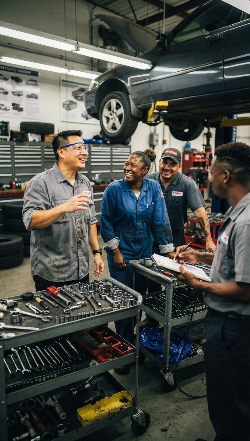 Close-up of high-quality auto parts organized in a Los Angeles service center